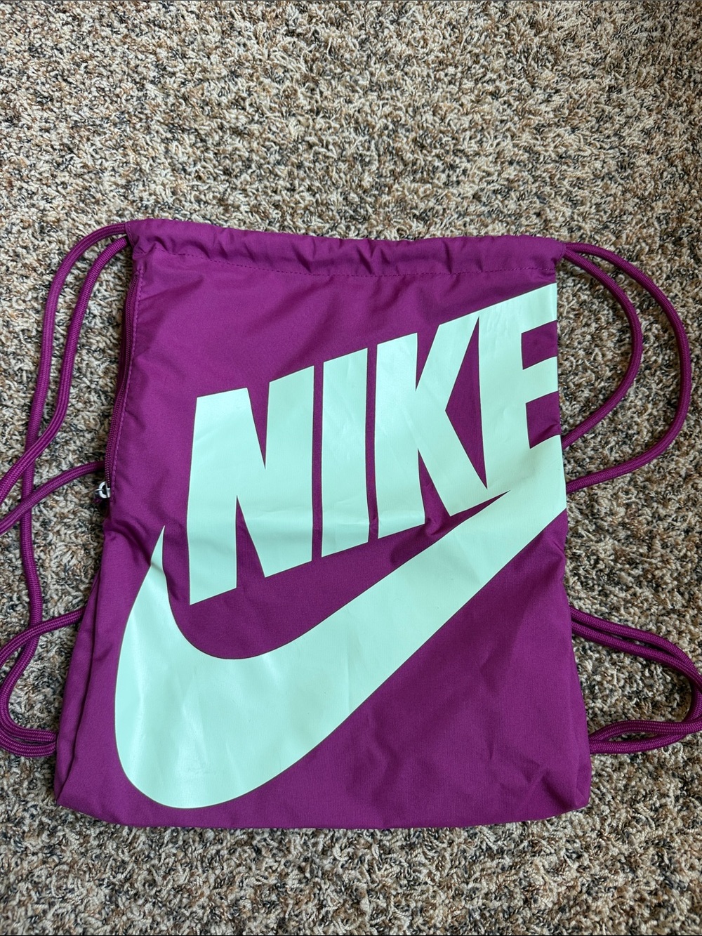 Nike Purple Drawstring Backpack with Mint Logo